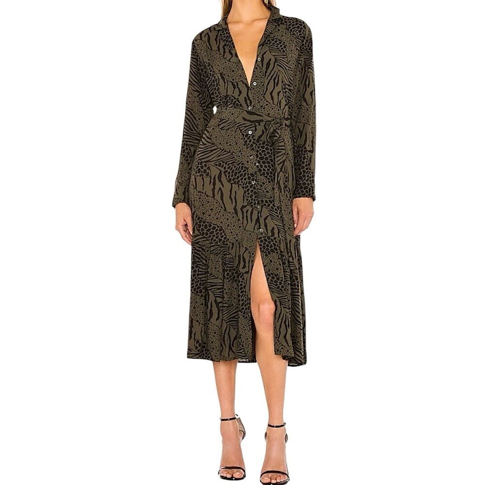Rails Olive Green and Black Animal Print Midi Dress